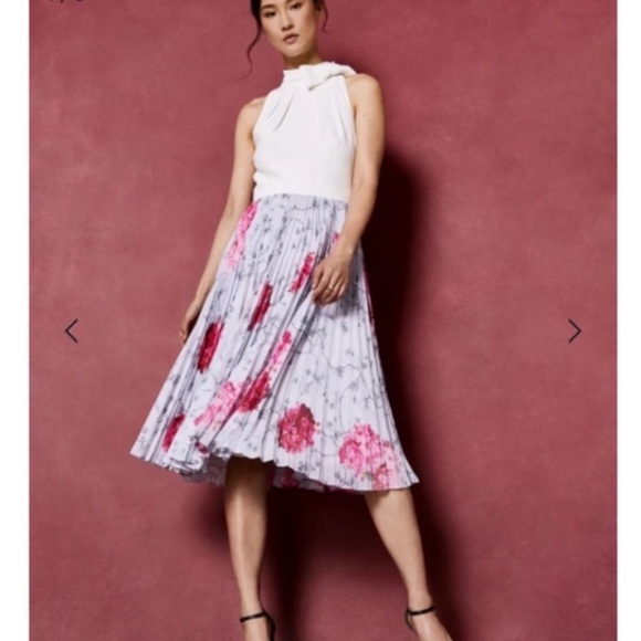 NWOT TED BAKER CORNALA BABYLON PLEATED FLORAL SKIRT DRESS SZ 8/10 US TED SZ 3 - Picture 6 of 12